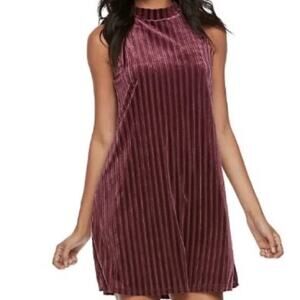 Mudd Velvet Swing Dress Y2K Mod Mock Neck Sleeveless Striped Juniors XL